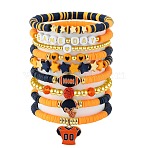 1 Set Handmade Polymer Clay Heishi Beads Stretch Bracelets Set, with Alloy Charm, Orange, Inner Diameter: 2~2-1/4 inch(5.1~5.7cm), 9pcs/set(BJEW-SZ0002-67A-01)