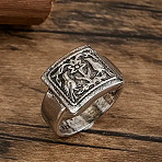 Rectangle with Bird & Flower Pattern Alloy Finger Rings, Antique Silver, US Size 10(19.8mm)(FS-WGF2270-05)