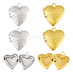 4Pcs 2 Colors Brass Locket Pendants, Photo Frame Charms for Necklaces, Heart, Mixed Color, 15.2x13.2x4.6mm, Hole: 1.6mm, Inner Measure: 6.3x8mm, 2pcs/color(KK-TA0001-66)