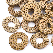 Handmade Reed Cane/Rattan Woven Linking Rings, For Making Straw Earrings and Necklaces,  Ring, BurlyWood, 25~30x4~5mm, Inner Diameter: 6~11mm(WOVE-T005-08A)