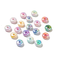 UV Plating Opaque Rainbow Iridescent Acrylic Beads, Flat Round, Mixed Color, 15.5x7.5mm, Hole: 3.6mm(PACR-D069-10)