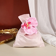 Velvet Pouches, with Artificial Flower, Candy Gift Bags Christmas Party Wedding Favors Bags, Misty Rose, 16x14cm(PW-WG69934-02)
