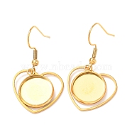 201 Stainless Steel Earring Hooks, with Flat Round Cabochon Settings, Heart, Golden, Tray: 12mm, 37mm, 22 Gauge, Pin: 0.6mm(STAS-C030-20G)