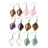 Natural Mixed Gemstone Rhombus Dangle Earrings, Platinum Brass Earrings, 45.5x18mm(EJEW-E296-04P)