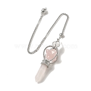 Natural Rose Quartz Dowsing Pendulums, with Platinum Plated Alloy Chains, Merkaba Star Truncheon Charm, Reiki Wicca Witchcraft Balancing Pointed Pendant Pendulum, 310~315mm, Hole: 2mm(G-C095-01P-04)