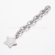 201 Stainless Steel Chain Extender, with Star Charms, Stainless Steel Color, 70x6mm(STAS-H434-26P)