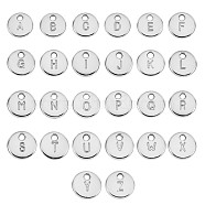 26Pcs Alloy Pendants, Flat Round with Letter A~Z, Platinum, 10mm(JX149A)