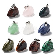 Natural & Synthetic Mixed Gemstone Pendants, Bear Charms with Platinum Plated Metal Snap on Bails, Mixed Dyed and Undyed, 18~19x21.5~22x9.5~10mm, Hole: 3x5.5mm(G-B068-04P)