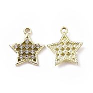 Alloy Crystal Rhinestone Pendants, Star Charms, Light Gold, 17x15x2.5mm, Hole: 1.6mm(ALRI-H004-21LG)