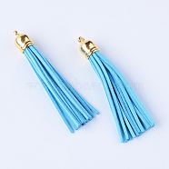 Faux Suede Tassel Pendant Decorations, with CCB Plastic Cord Ends, Golden, Deep Sky Blue, 84~89x11.5~12mm, Hole: 2.5mm(FIND-T003-A04)