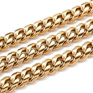 304 Stainless Steel Cuban Link Chain, Unwelded, with Spool, Golden, 15x12x5.5mm, 16.4 Feet(5m)/roll(STAS-B019-02D-G)