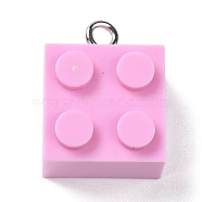 Resin Pendants, with Platinum Iron Loop, Toy Bricks, Pearl Pink, 21x15.5x11mm, Hole: 2.6mm(RESI-E017-A07)