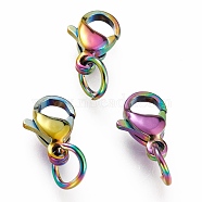 Ion Plating(IP) 304 Stainless Steel Lobster Claw Clasps, With Jump Ring, Rainbow Color, 9x5.5x3.5mm, Hole: 3mm, Jump Ring: 5x0.6mm(STAS-G240-01A-C)