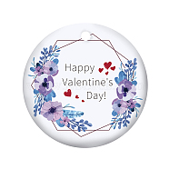 Handmade Porcelain Pendants, Double-Sided Printing of Valentine's Day Theme, Flat Round, Slate Blue, 75x2mm(PORC-WH0005-009)