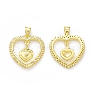 Rack Plating Brass Micro Pave Clear Cubic Zirconia Pendants, Cadmium Free & Lead Free, Long-Lasting Plated, Double Heart Charm, Real 18K Gold Plated, 22x21x2.5mm, Hole: 4x3.5mm(KK-C011-21G)