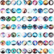 Flatback Glass Cabochons for DIY Projects, Dome/Half Round with Mixed Patterns, Mixed Color, Starry Sky Pattern, 12x4mm, 140pcs/box(GGLA-AR0001-01J)