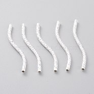 Brass Tube Beads, Long-Lasting Plated, Curved Beads, 925 Sterling Silver Plated, 34x2mm, Hole: 1.2mm(KK-Y003-84H-S)