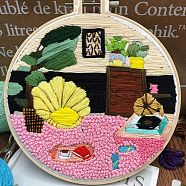 DIY Bedroom Pattern Embroidery Starter Kit, Cross Stitch Kit Including Imitation Bamboo Frame, Carbon Steel Pins, Cloth and Colorful Threads, Colorful, 177x164x8.5mm, Inner Diameter: 144mm(DIY-C038-13)