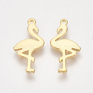 Brass Pendants, Flamingo Shape, Nickel Free, Real 18K Gold Plated, 17x9x1mm, Hole: 1mm(KK-S350-262)