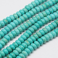perles synthétiques turquoise brins, teints, rondelle, turquoise, 6x3 mm, trou: 1 mm, environ 115 pcs / brin, {1 pouce