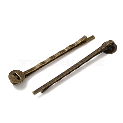 Antique Bronze Iron Hair Bobby Pin Findings, Size: about 2mm wide, 52mm long, 2mm thick, Tray: 8mm in diameter, 0.5mm thick.(X-PHAR-Q017-2)