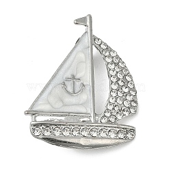 Alloy Enamel Brooches, with Rhinestone Beads, Boat, Platinum, 44x29mm(JEWB-I036-03B-P)