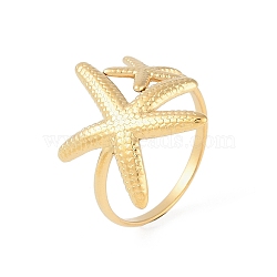 Ion Plating(IP) 304 Stainless Steel Starfish Open Cuff Rings for Women, Real 18K Gold Plated, Inner Diameter: 17.6mm(RJEW-S418-03G)