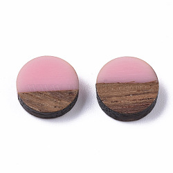 Resin & Wood Cabochons, Flat Round, Pink, 10x2.5~4mm(RESI-S358-70-H39)