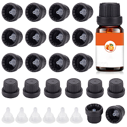 Plastic 18 Tooth Bottle Cap with Hopper Inner Plug, Leakproof Lid, for Essential Oil Empty Refillable Vial, Black & White, 15.5~25x14~21mm(FIND-WH0034-52B)