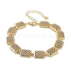 Rack Plating Brass Pave Clear Cubic Zirconia Rectangle Link Chain Bracelets for Women, Cadmium Free & Lead Free, Long-Lasting Plated, Real 18K Gold Plated, 7-1/8 inch(18cm)(BJEW-R317-09G)