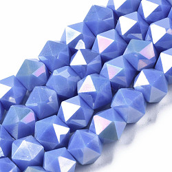 Electroplate Glass Beads Strands, AB Color Plated, Faceted, Star Cut Round Beads, Royal Blue, 8x6.5x4mm, Hole: 1.2mm, about 70~72pcs/strand, 22.05~22.44 inch(56~57cm)(EGLA-S194-14A-A06)