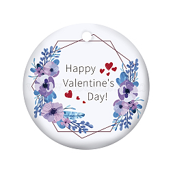 Handmade Porcelain Pendants, Double-Sided Printing of Valentine's Day Theme, Flat Round, Slate Blue, 75x2mm(PORC-WH0005-009)