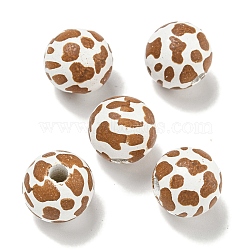 Printed Wood European Beads, Round with Leopard Print Pattern, Camel, 15.5~16mm, Hole: 4~4.5mm(WOOD-G022-12C)