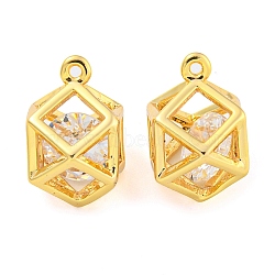 Brass Pave Cubic Zirconia Pendants, Hexagon, Clear, Real 18K Gold Plated, 12.5x8x11mm, Hole: 0.8mm(KK-M286-14G)