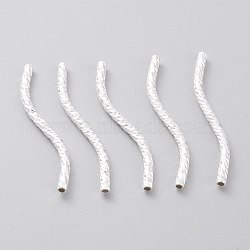 Brass Tube Beads, Long-Lasting Plated, Curved Beads, 925 Sterling Silver Plated, 34x2mm, Hole: 1.2mm(KK-Y003-84H-S)