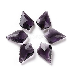 Faceted Glass Pendants, Leaf, Purple, 22x15.5x8.5mm, Hole: 1mm(GLAA-F068-C24)