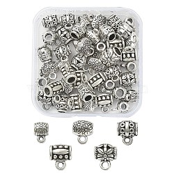 50Pcs 5 Style Tibetan Style Alloy Barrel Carved Flower Bail Beads, Tube Bails, Loop Bails, Antique Silver, 8~10x6~9x5~7mm, Hole: 1~2mm, inner diameter: 2~3.5mm, 10Pcs/style(FIND-YW0003-18)