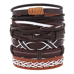 6Pcs 6 Style Adjustable Braided Imitation Leather Cord Bracelet Set with Waxed Cord for Men, Coconut Brown, Inner Diameter: 2~3-1/8 inch(5.2~8cm), 1Pc/style(BJEW-F458-05)