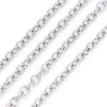 304 Stainless Steel Cable Chains, Soldered, Oval, Stainless Steel Color, 2x1.6x0.4mm