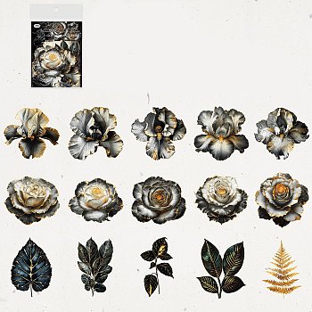 15Pcs 15 Style Waterproof PET Stickers Set, Decorative Stickers, Gothic Plant Book Series, Lilac, 62~75x40~72x0.1mm, 1pc/style