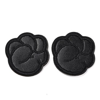 Computerized Embroidery Imitation Leather Self Adhesive Patches, Stick On Patch, Costume Accessories, Appliques, Flower, Black, 45x41x2mm