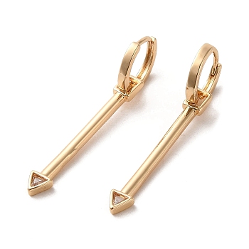 Brass Micro Pave Cubic Zirconia Dangle Hoop Earrings, Arrow, Light Gold, 43x2mm