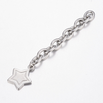 201 Stainless Steel Chain Extender, with Star Charms, Stainless Steel Color, 70x6mm