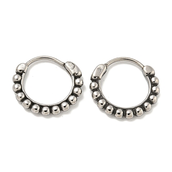 316 Surgical Stainless Steel Hoop Earrings, Flat Round, Antique Silver, 15x16mm