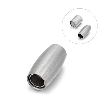 Matte 304 Stainless Steel Barrel Magnetic Clasps with Glue-in Ends, Stainless Steel Color, 14x7mm, Hole: 3mm