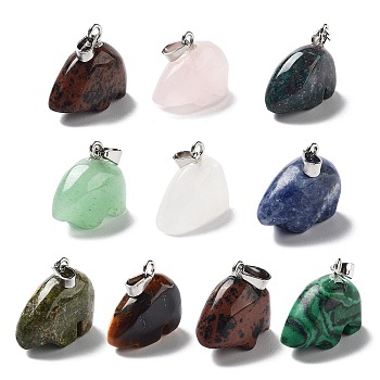 Natural & Synthetic Mixed Gemstone Pendants, Bear Charms with Platinum Plated Metal Snap on Bails, Mixed Dyed and Undyed, 18~19x21.5~22x9.5~10mm, Hole: 3x5.5mm