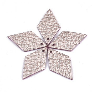 Eco-Friendly Cowhide Pendants, Rhombus, Misty Rose, 29x16x1mm, Hole: 1.5mm