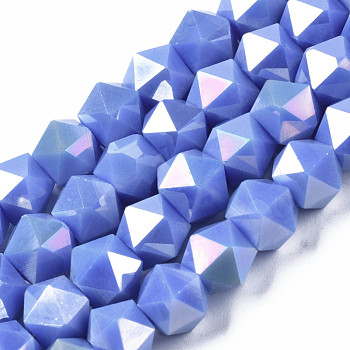 Electroplate Glass Beads Strands, AB Color Plated, Faceted, Star Cut Round Beads, Royal Blue, 8x6.5x4mm, Hole: 1.2mm, about 70~72pcs/strand, 22.05~22.44 inch(56~57cm)