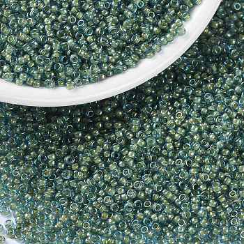 MIYUKI Round Rocailles Beads, Japanese Seed Beads, (RR3743) Fancy Lined Aqua Green, 15/0, 1.5mm, Hole: 0.7mm, about 27777pcs/50g