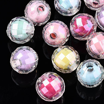 Transparent Acrylic Beads, Bead in Bead, AB Color, Faceted Round, Mixed Color, 10mm, Hole: 2mm